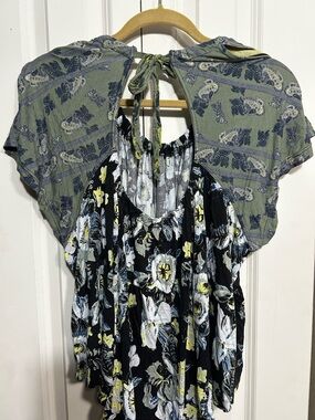 Free People Black Floral Fabric with Yellow and Blue Print